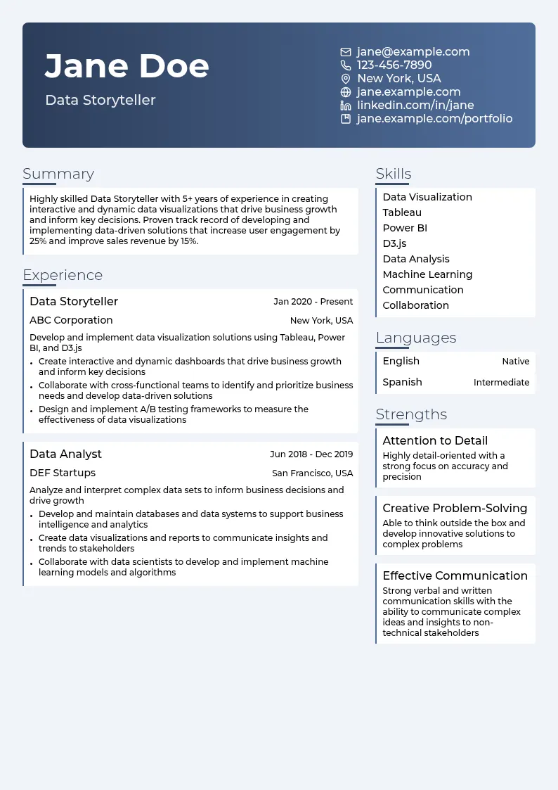 Data Storyteller resume example
