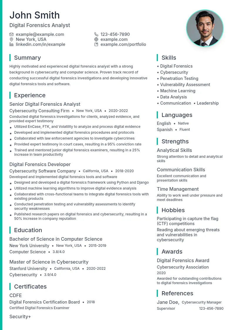 Digital Forensics Analyst resume example