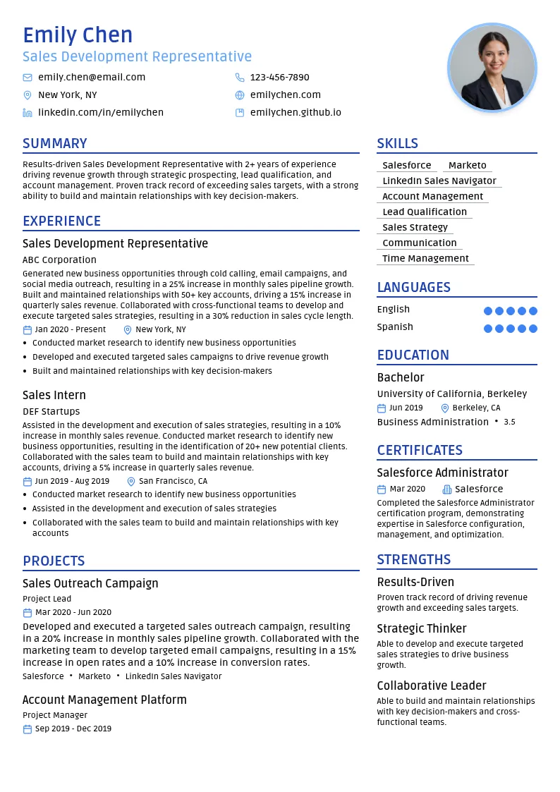 Sales Development resume example