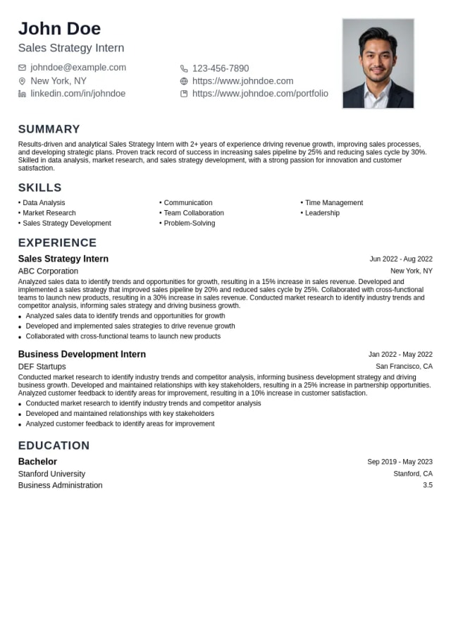 Sales Strategy Intern resume example