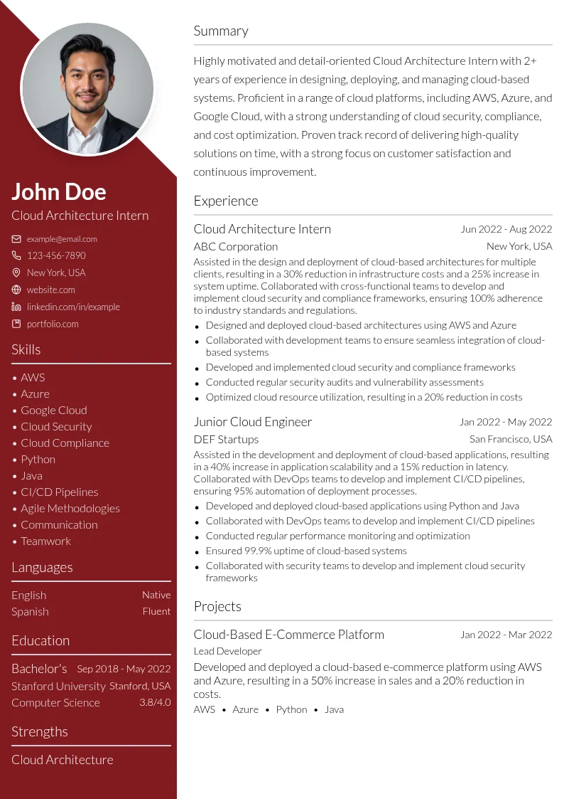 Cloud Architecture Intern resume example