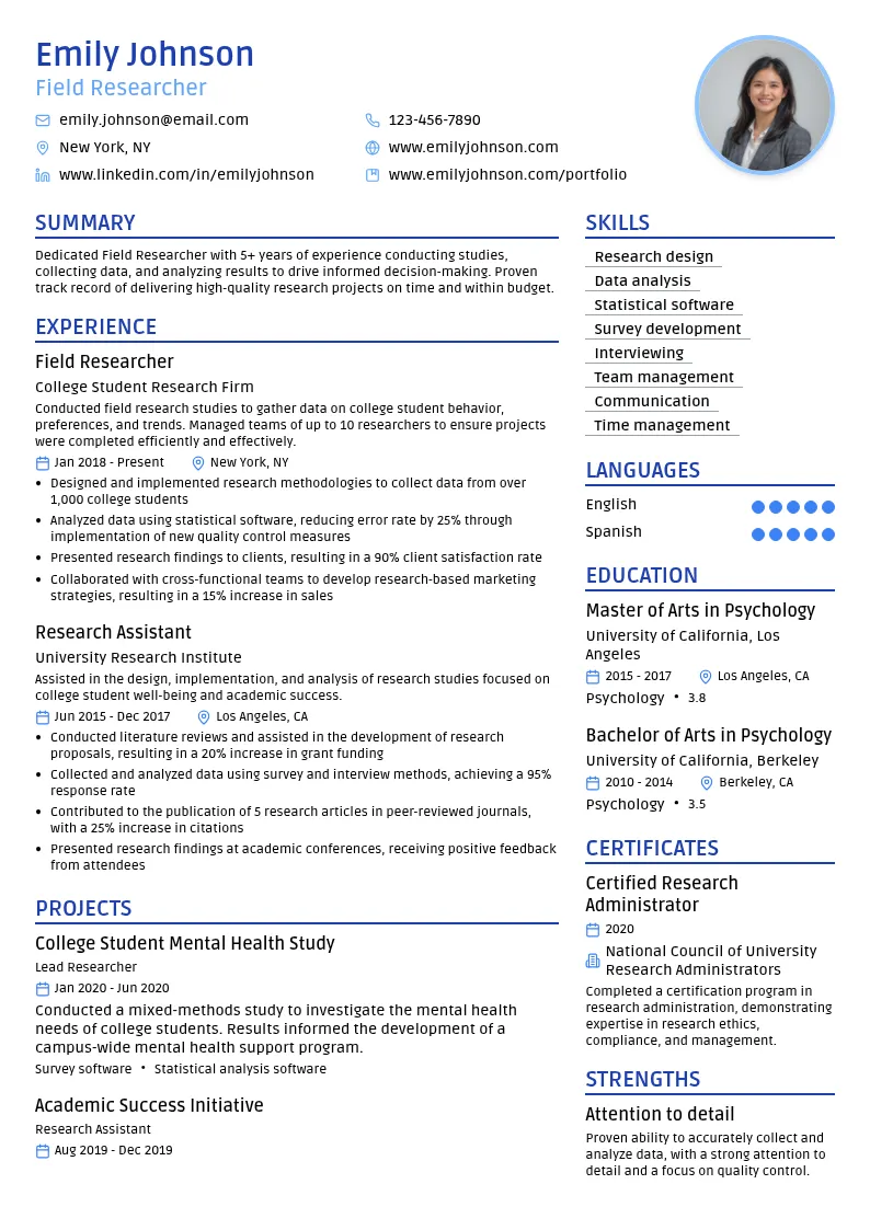 Field Researcher resume example