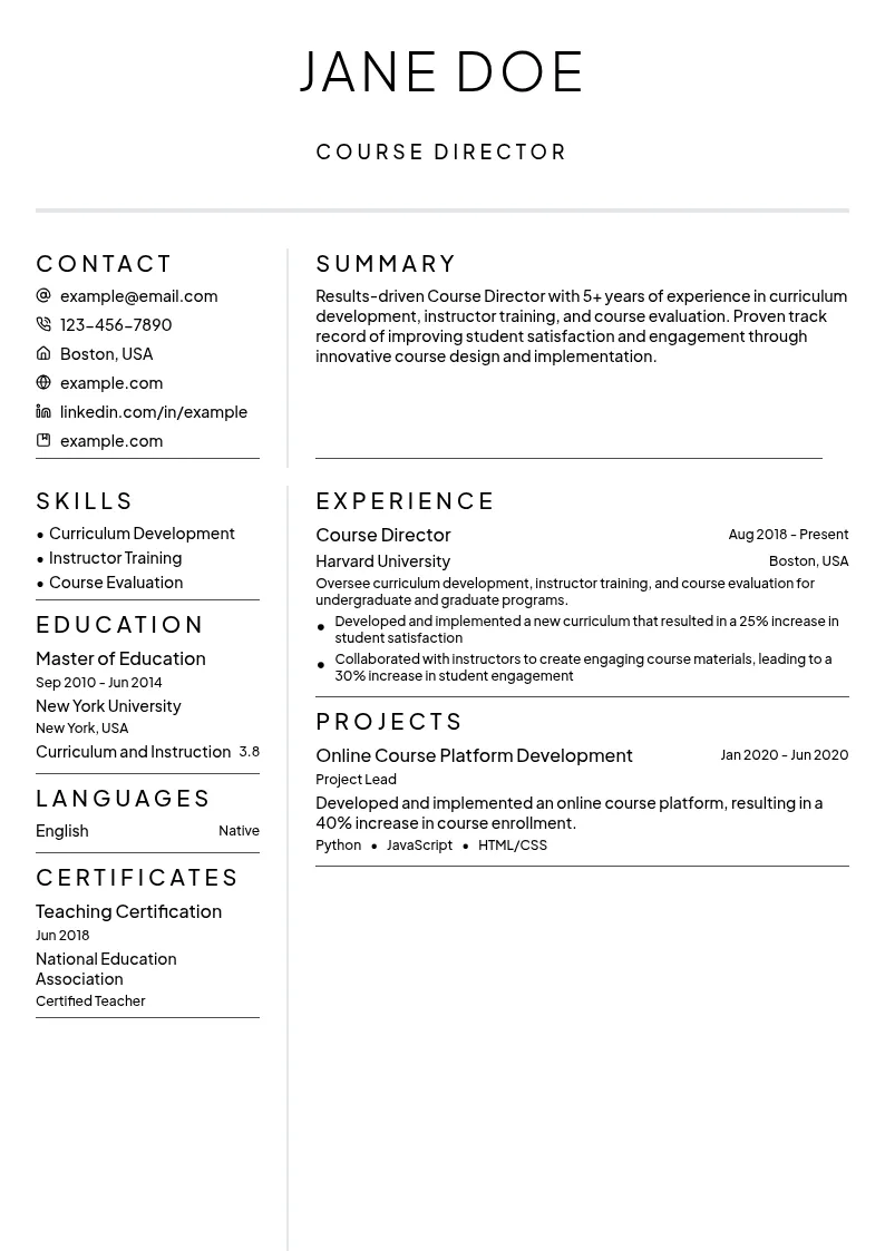 Course Director resume example