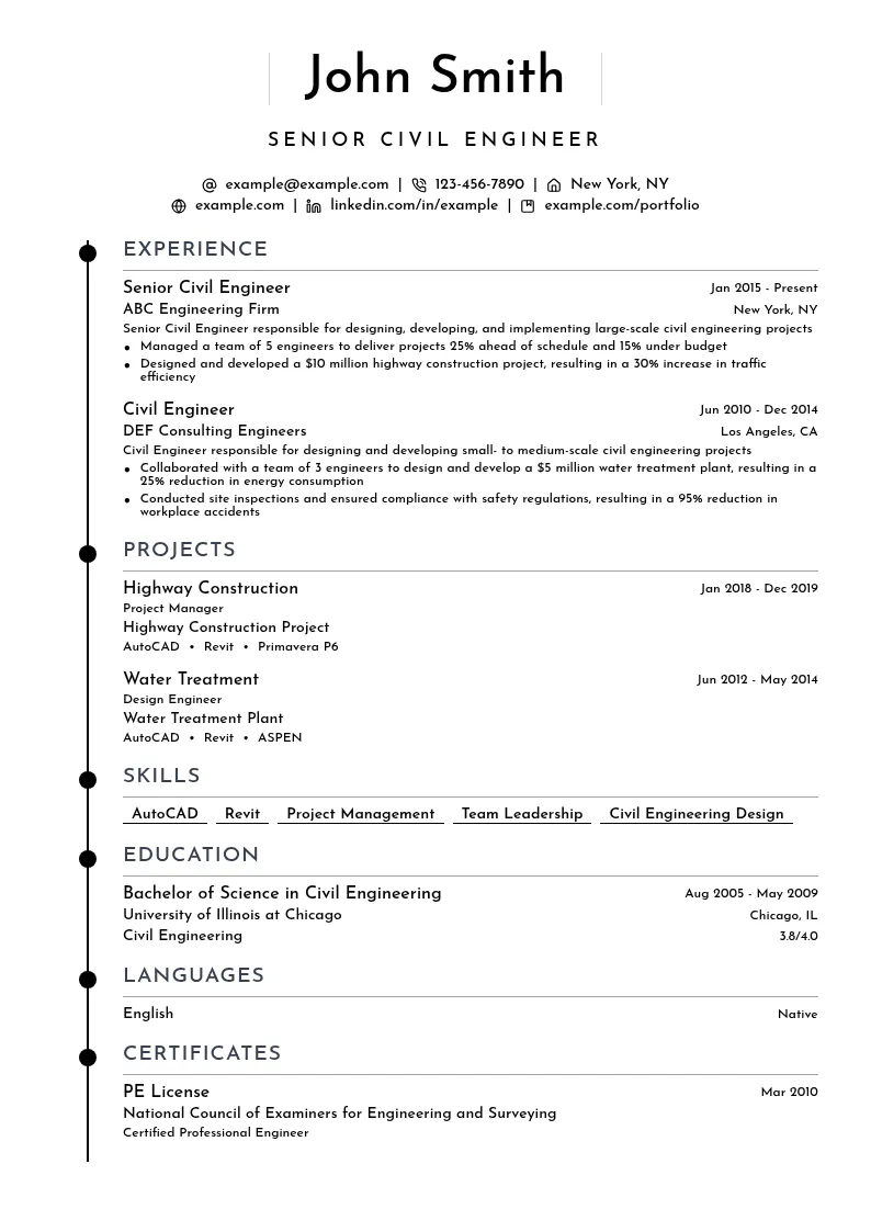 Senior Civil Engineer resume example