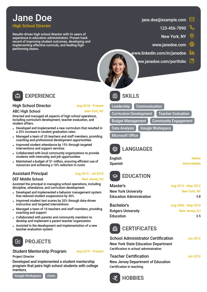 High School Director resume example