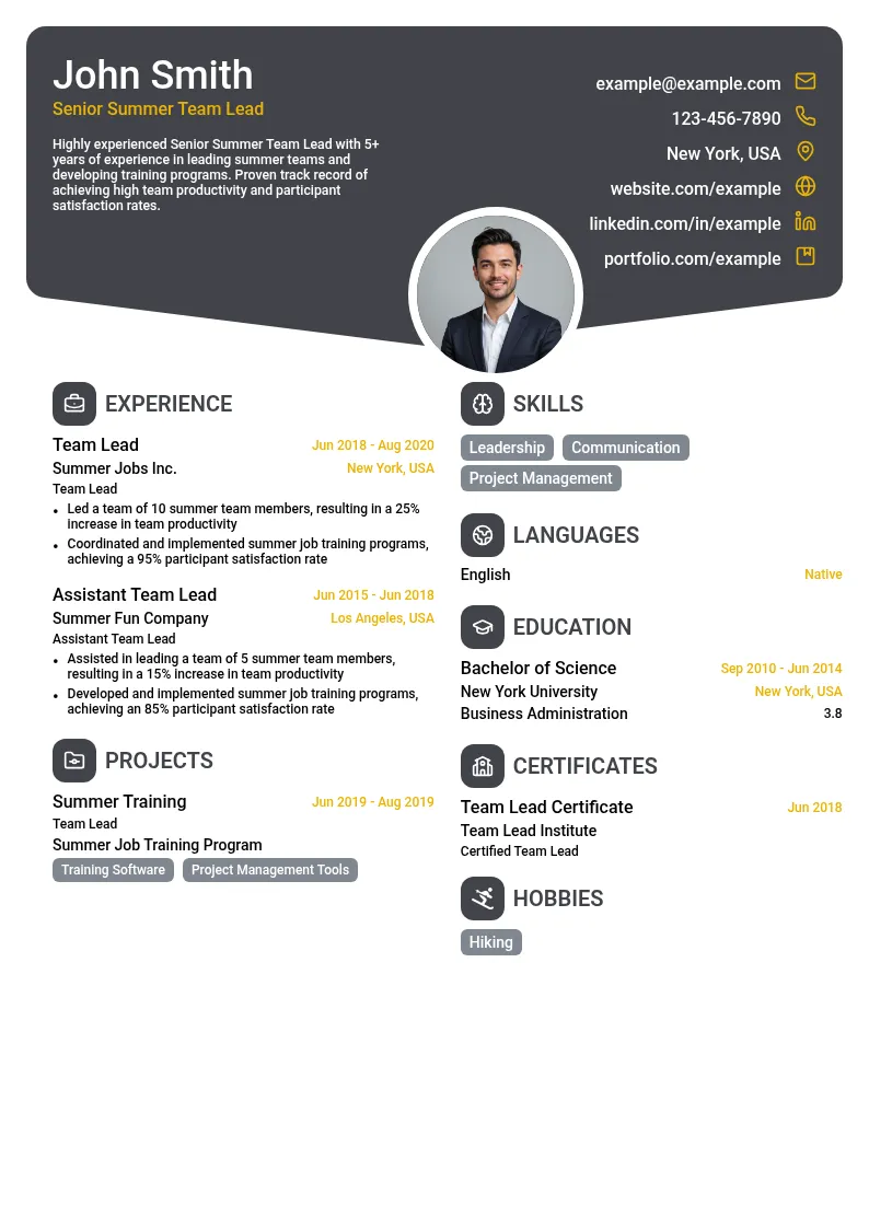 Senior Summer Team Lead resume example