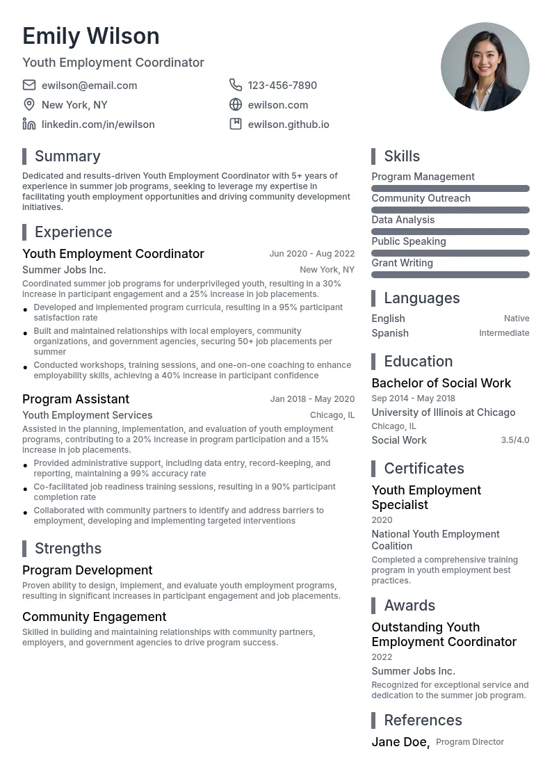 Youth Employment Coordinator resume example