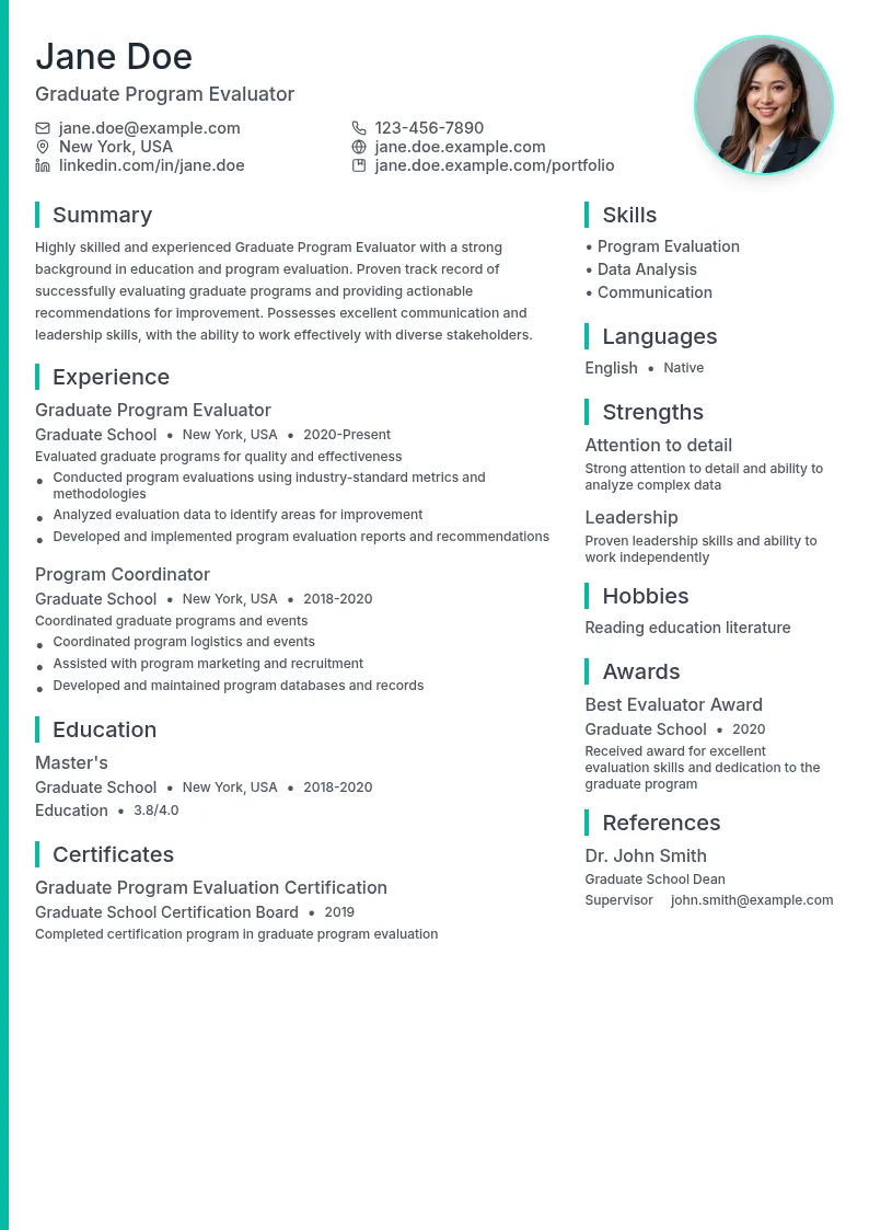 Graduate Program Evaluator resume example