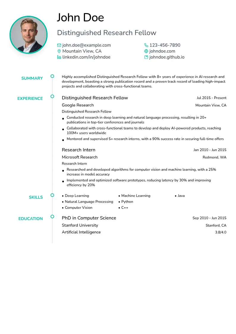 Distinguished Research Fellow resume example