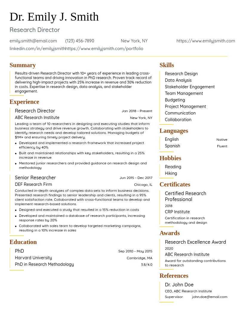 Research Director resume example