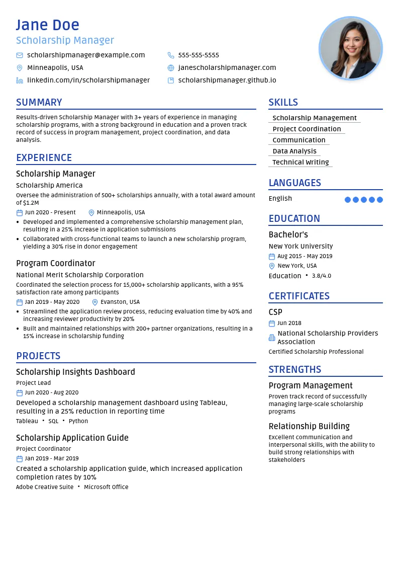 Scholarship Manager resume example