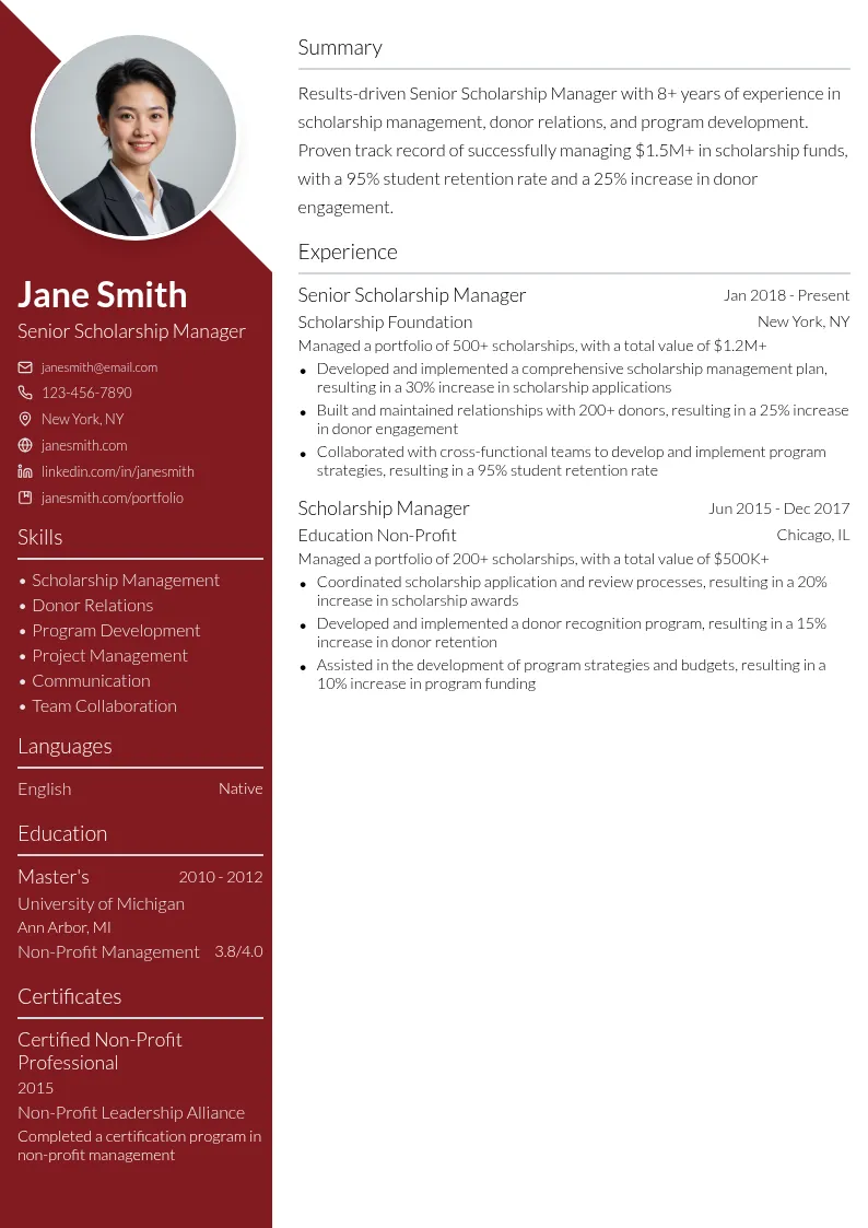 Senior Scholarship Manager resume example