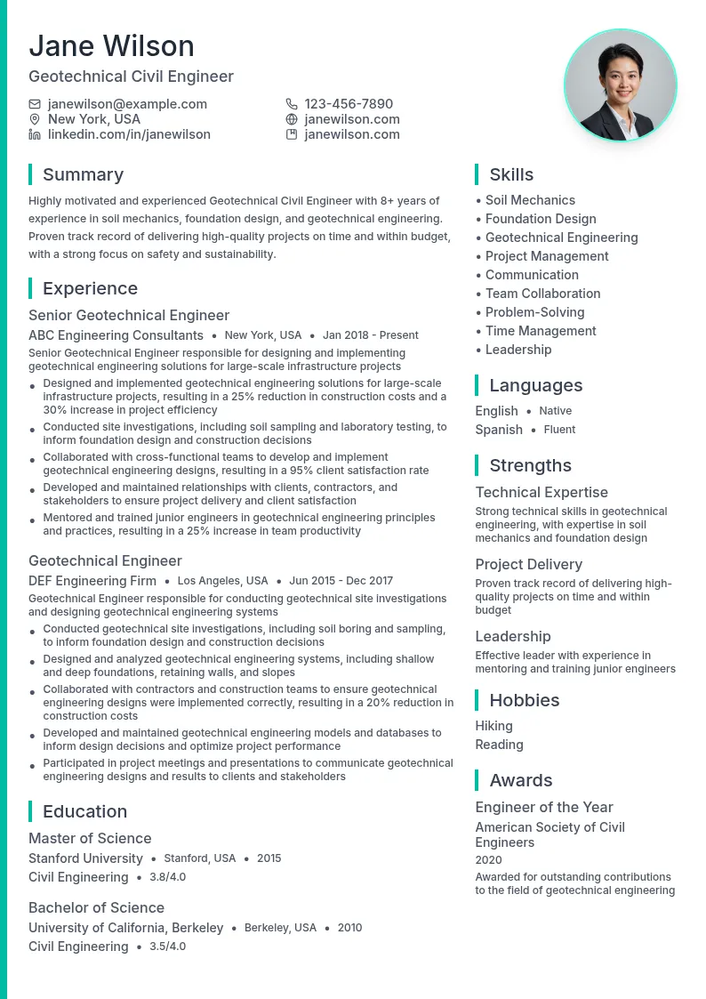 Geotechnical Civil Engineer resume example