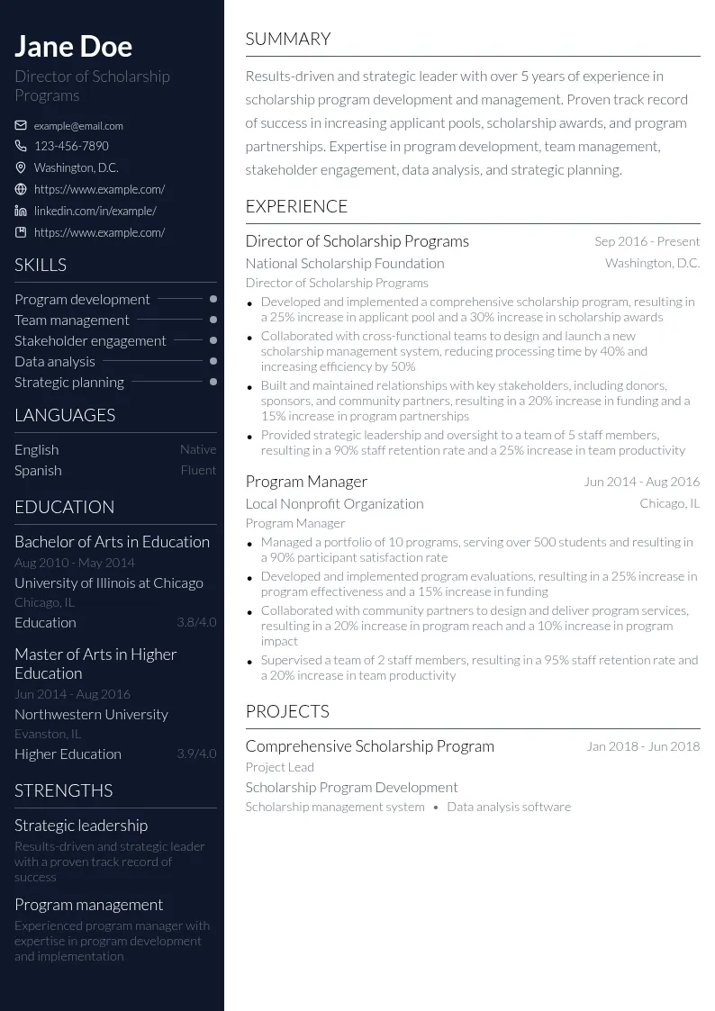 Director of Scholarship Programs resume example