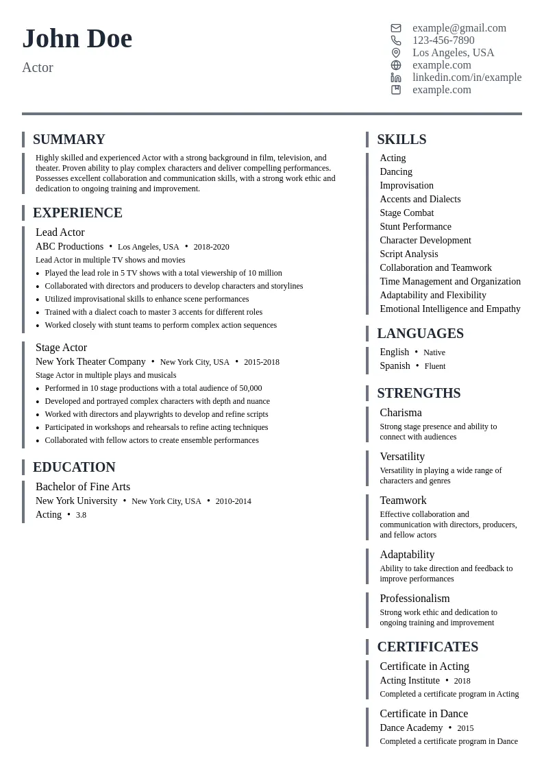 Actor resume example