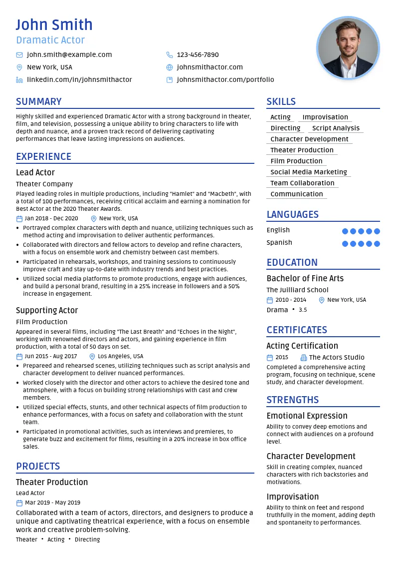 Dramatic Actor resume example