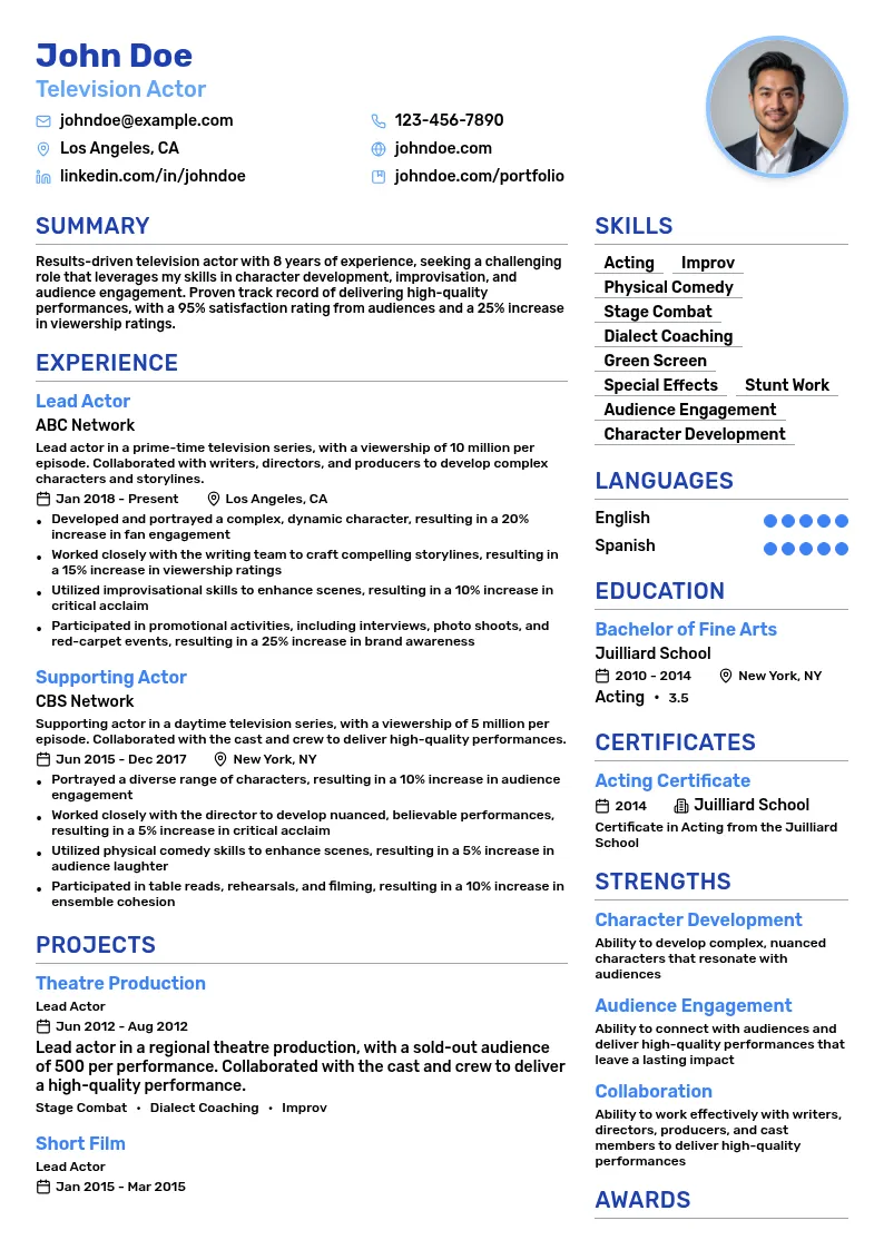 Television Actor resume example