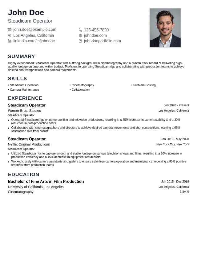 Steadicam Operator resume example
