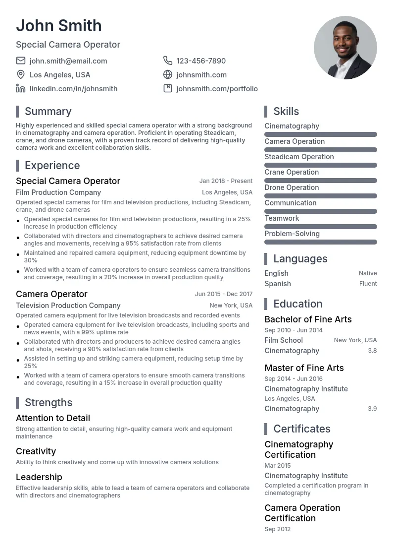 Special Camera resume example