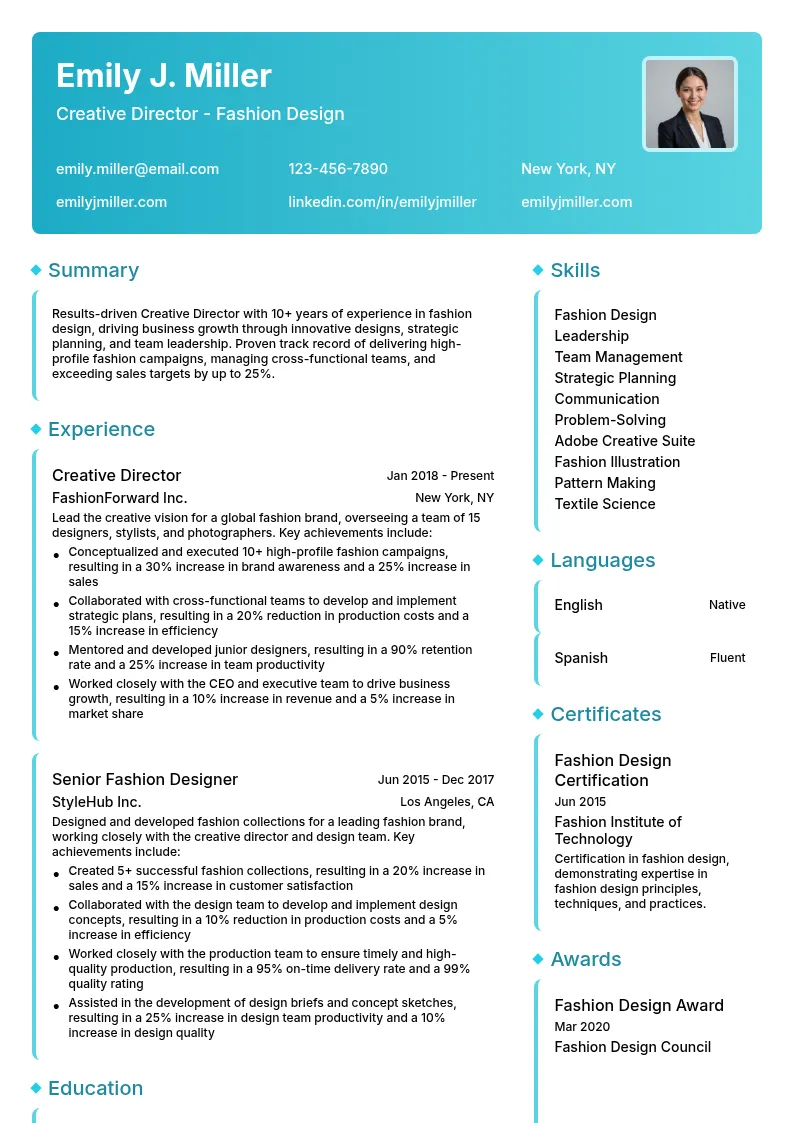 Creative Director - Fashion Design resume example