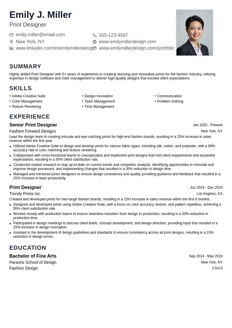 Print Designer resume example