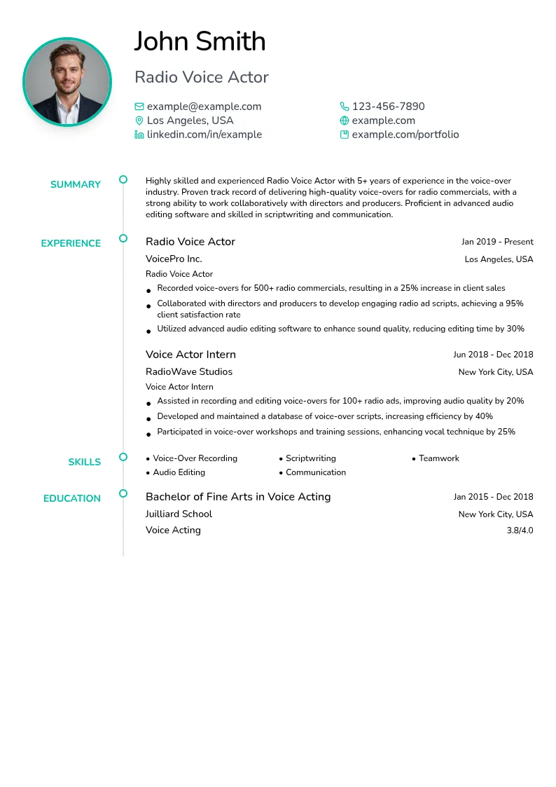 Radio Voice Actor resume example