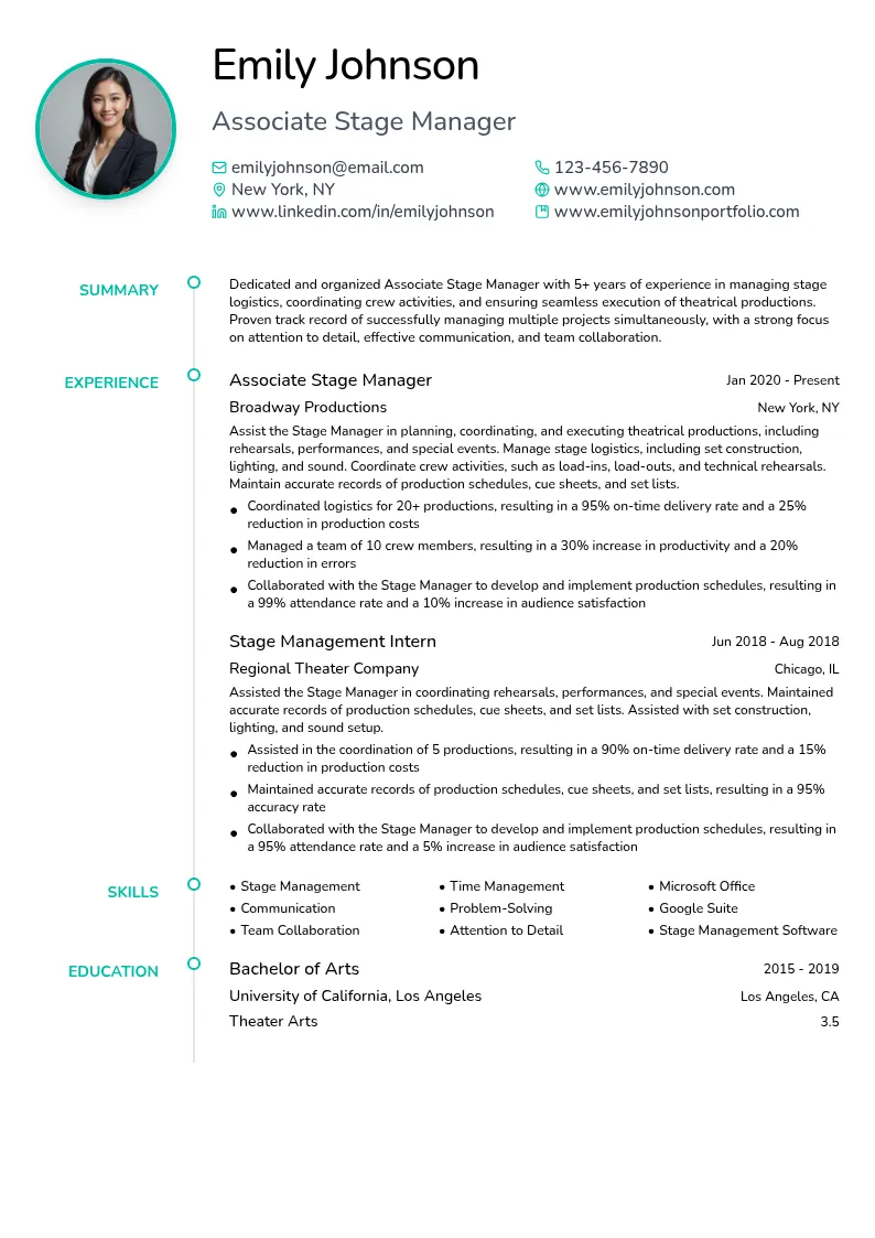 Associate Stage Manager resume example