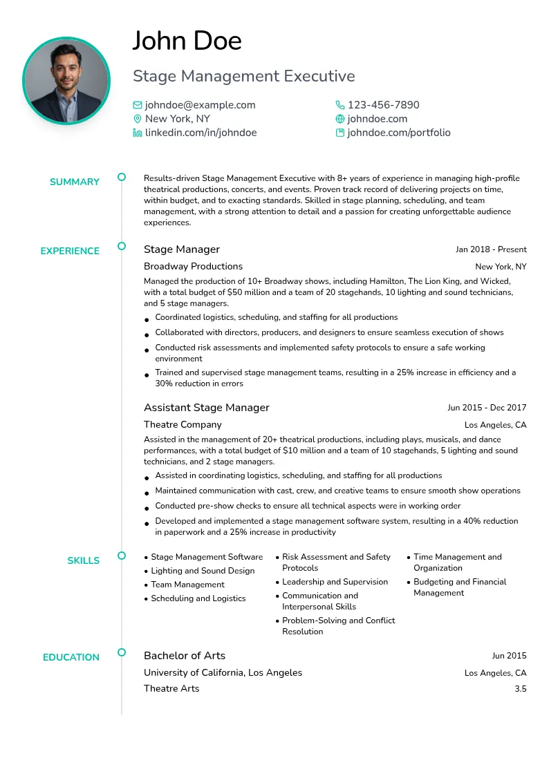 Stage Management Executive resume example