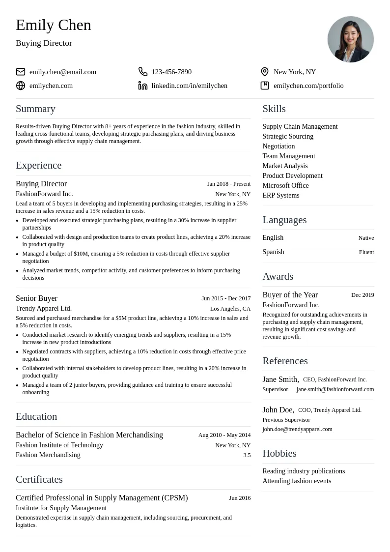 Buying Director resume example