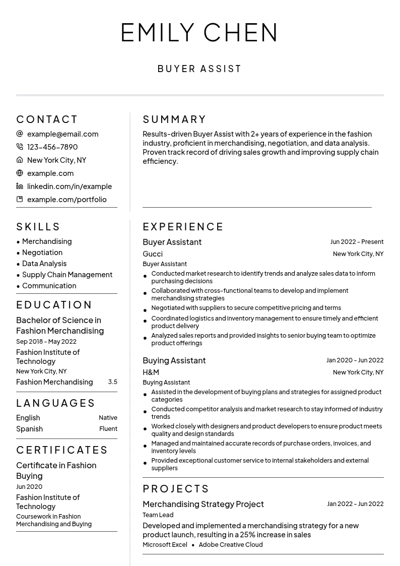 Buyer Assist resume example