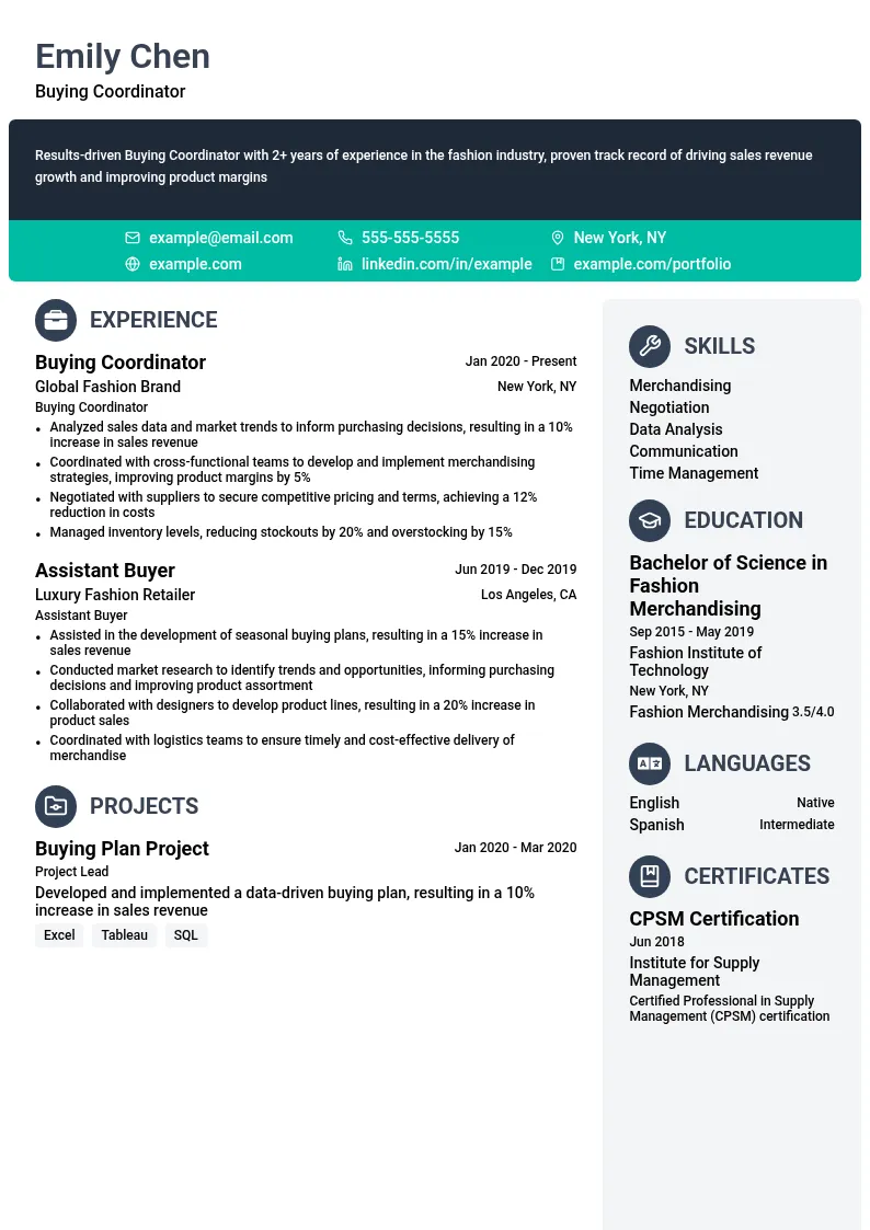 Buying Coordinator resume example
