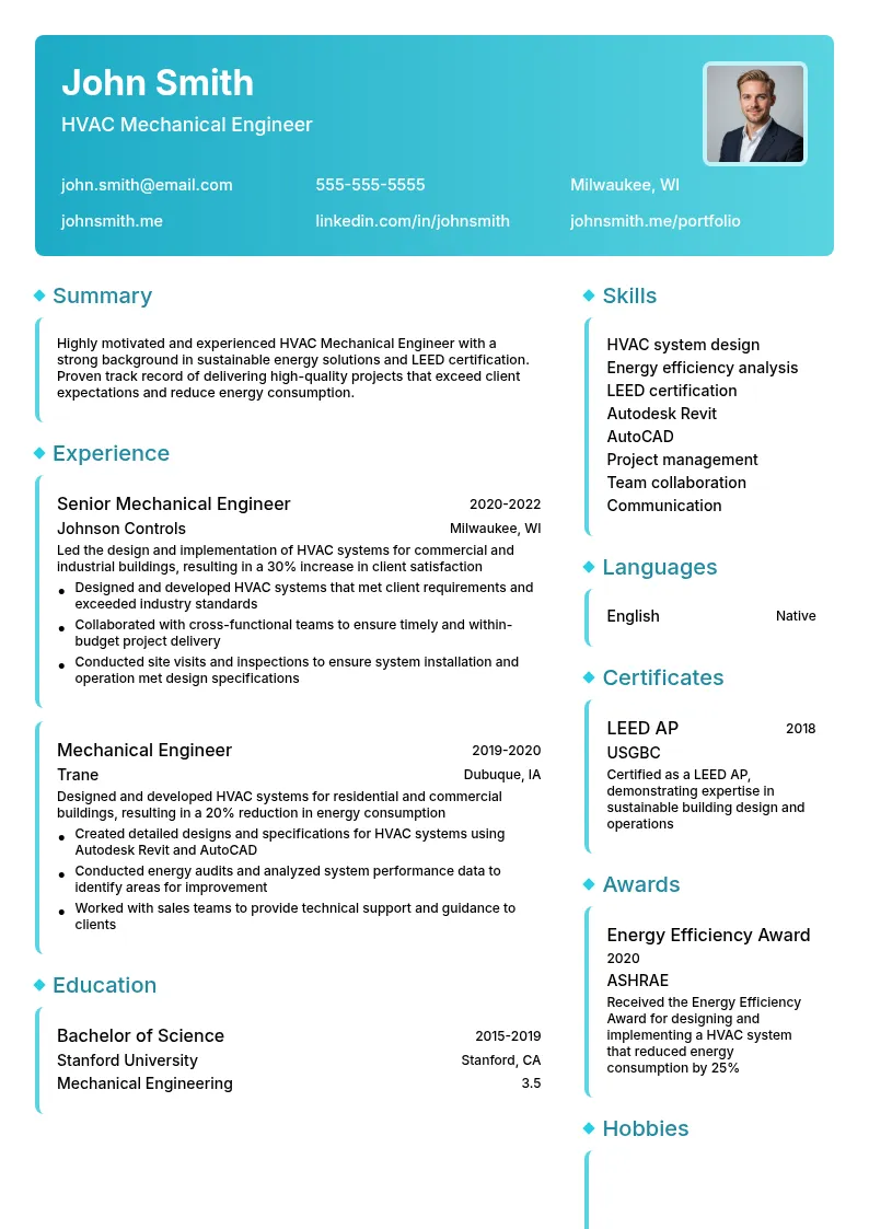 HVAC Mechanical Engineer resume example