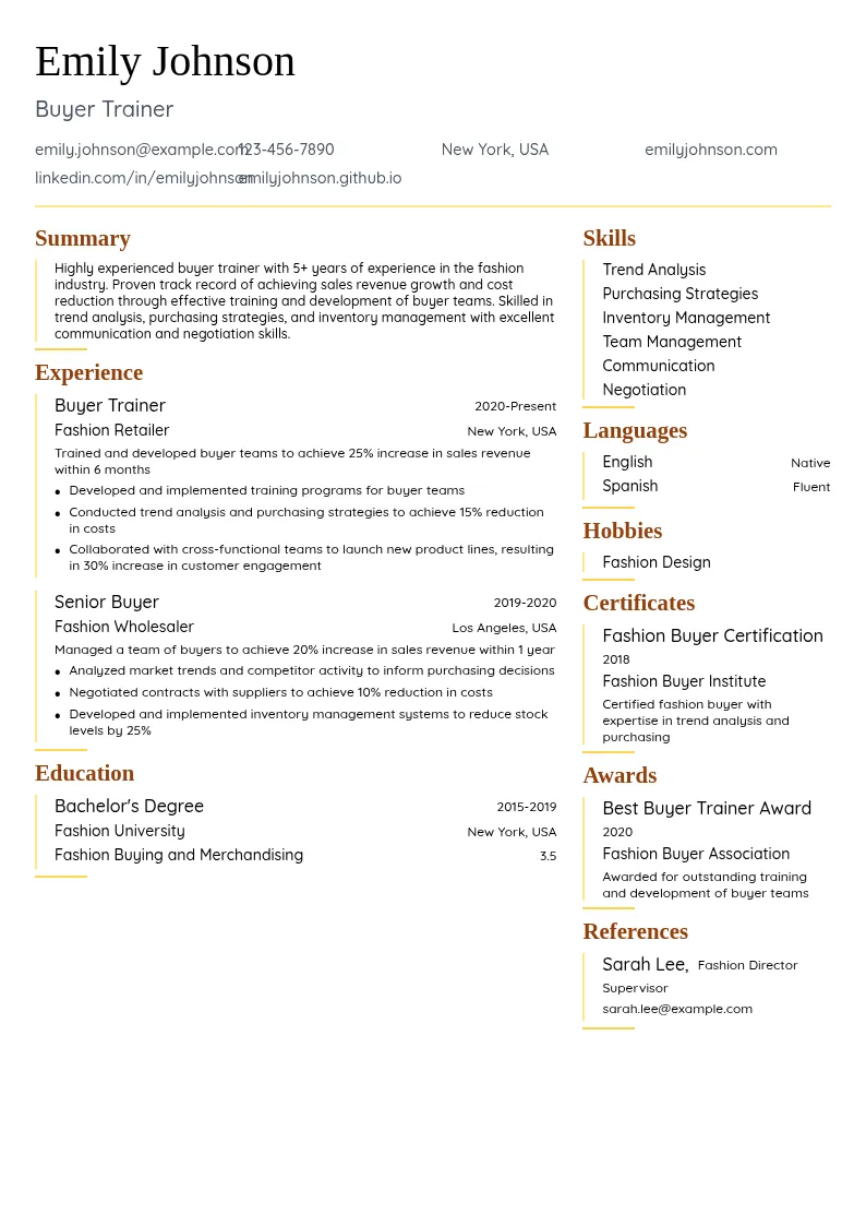 Buyer Trainer resume example