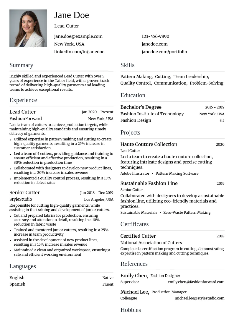 Lead Cutter resume example