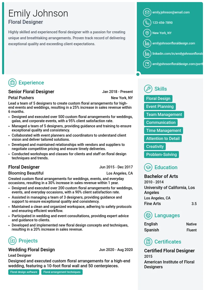 Floral Designer resume example