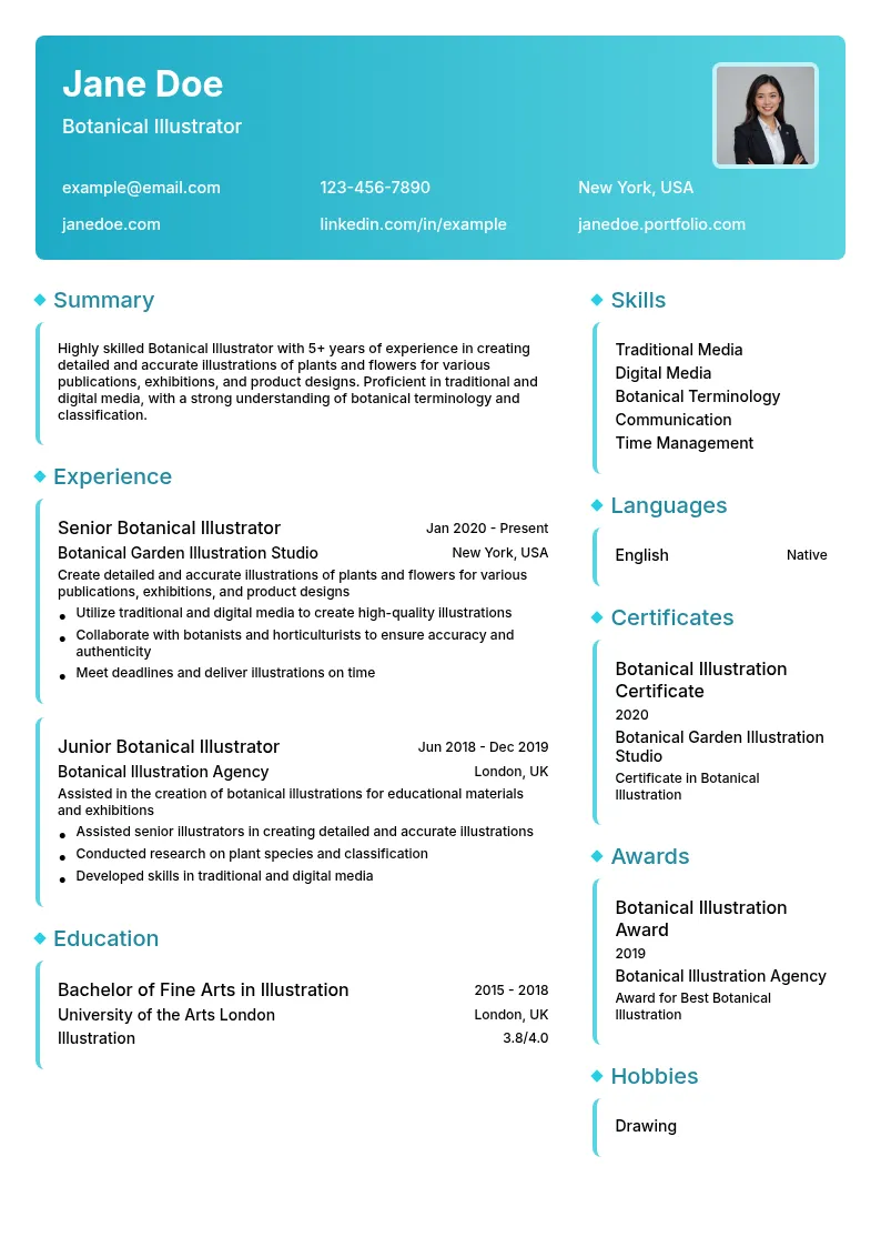Botanical Illustrator resume example
