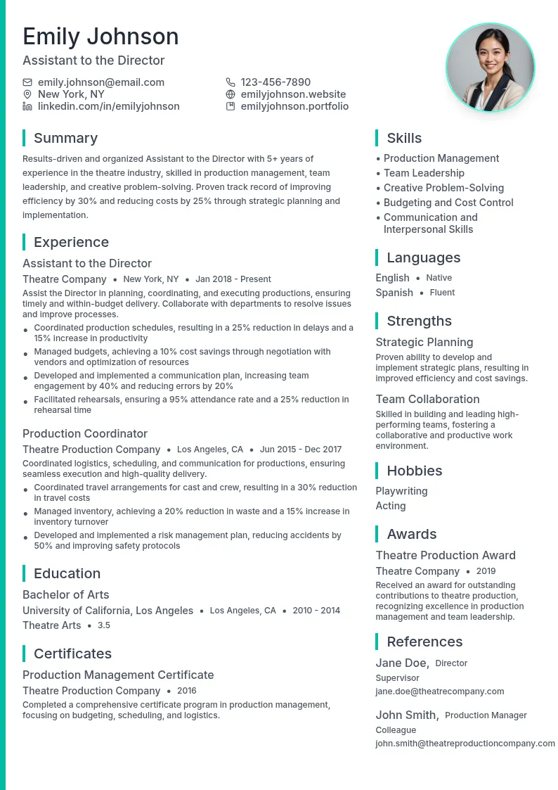 Assistant to the Director resume example