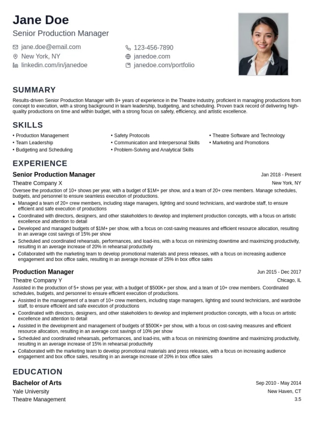 Senior Production Manager resume example