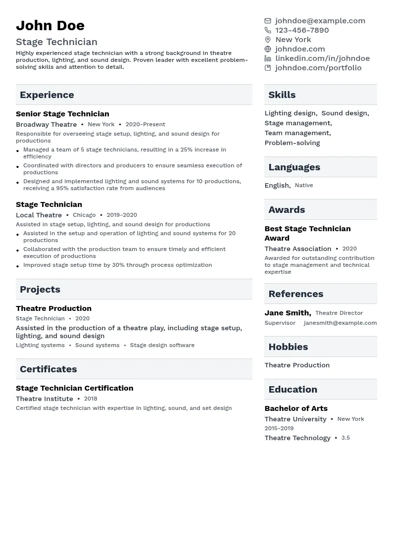 Stage Technician resume example