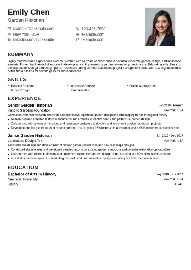 Garden Historian resume example