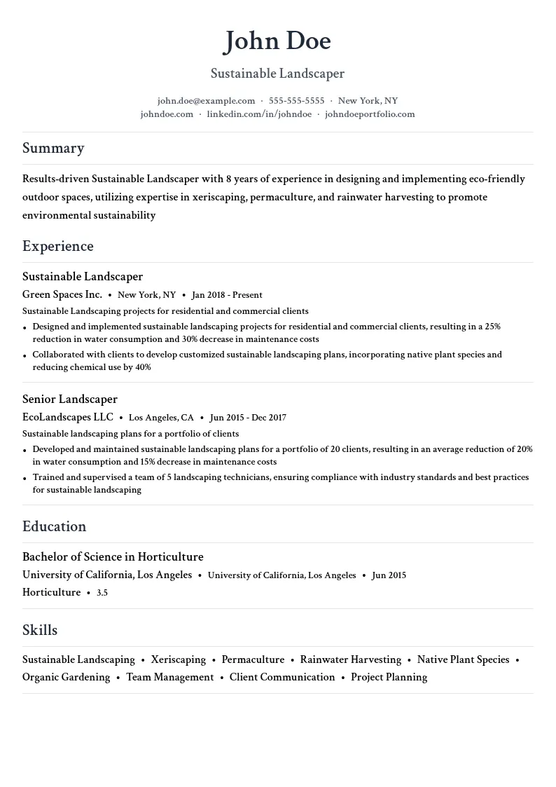 Sustainable Landscaper resume example