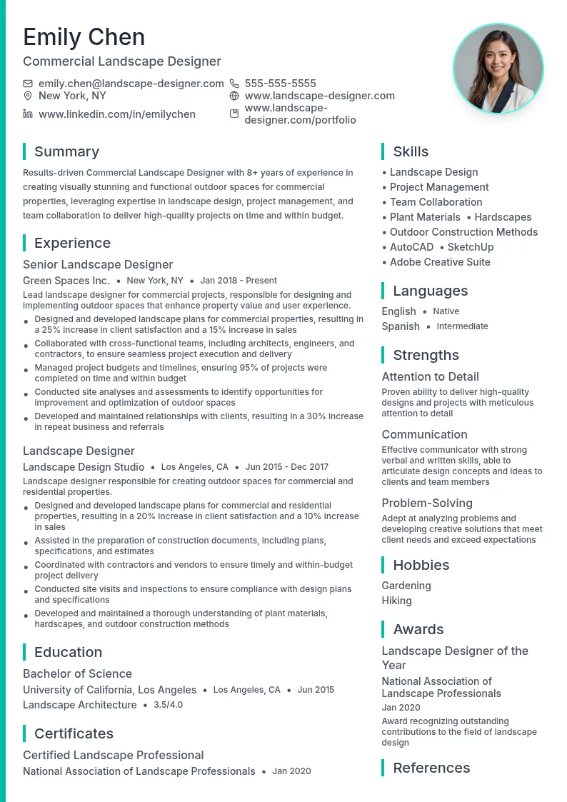 Commercial Landscape Designer resume example