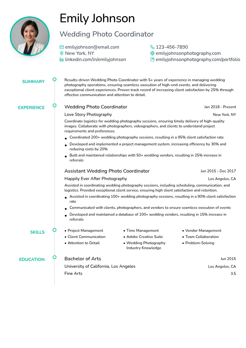 Wedding Photo Coordinator resume example