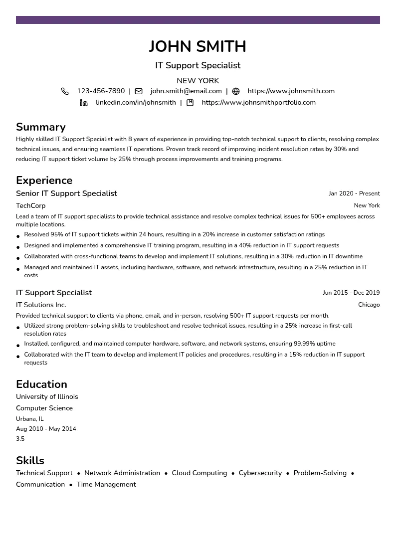 IT Support Specialist resume example