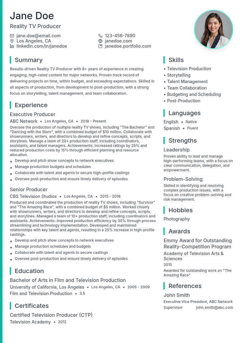 Reality TV Producer resume example