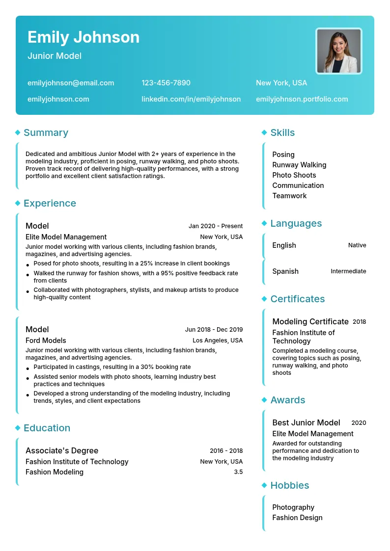 Junior Model resume example