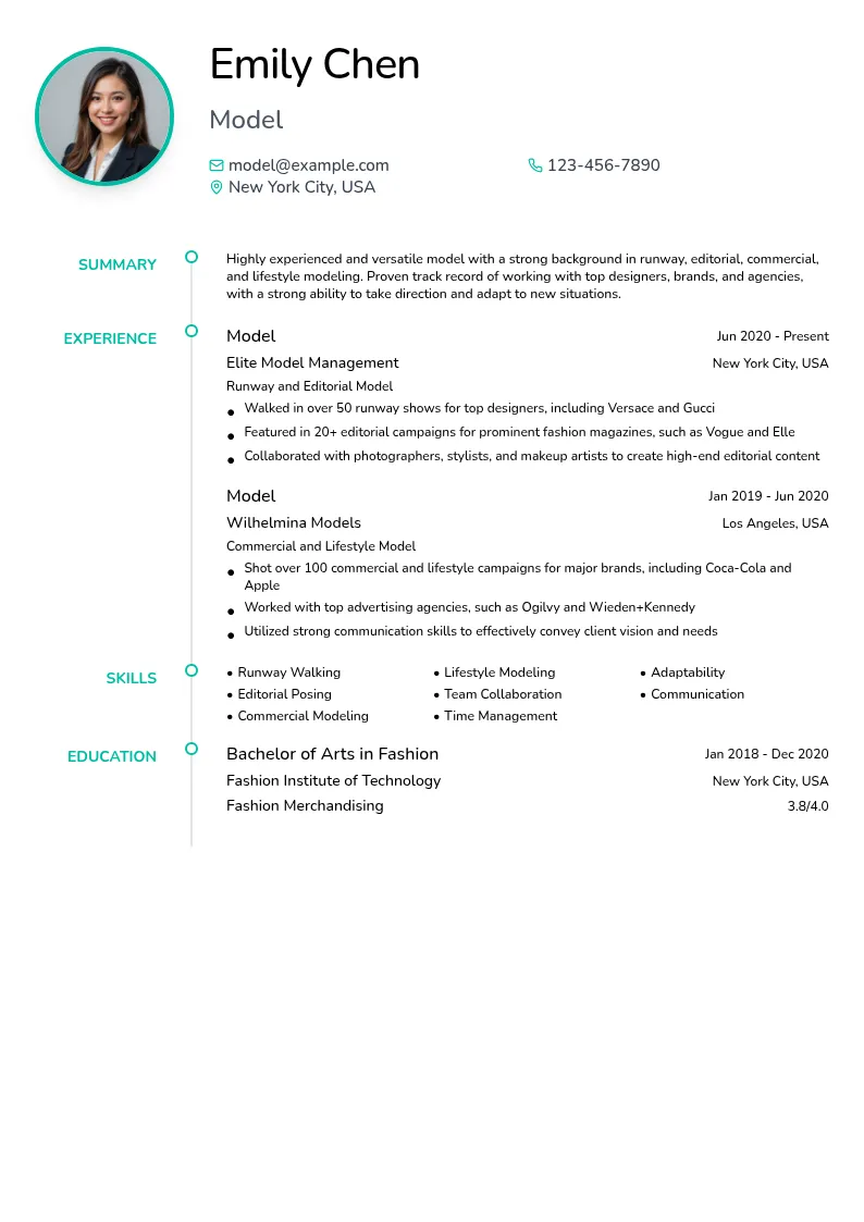Model resume example