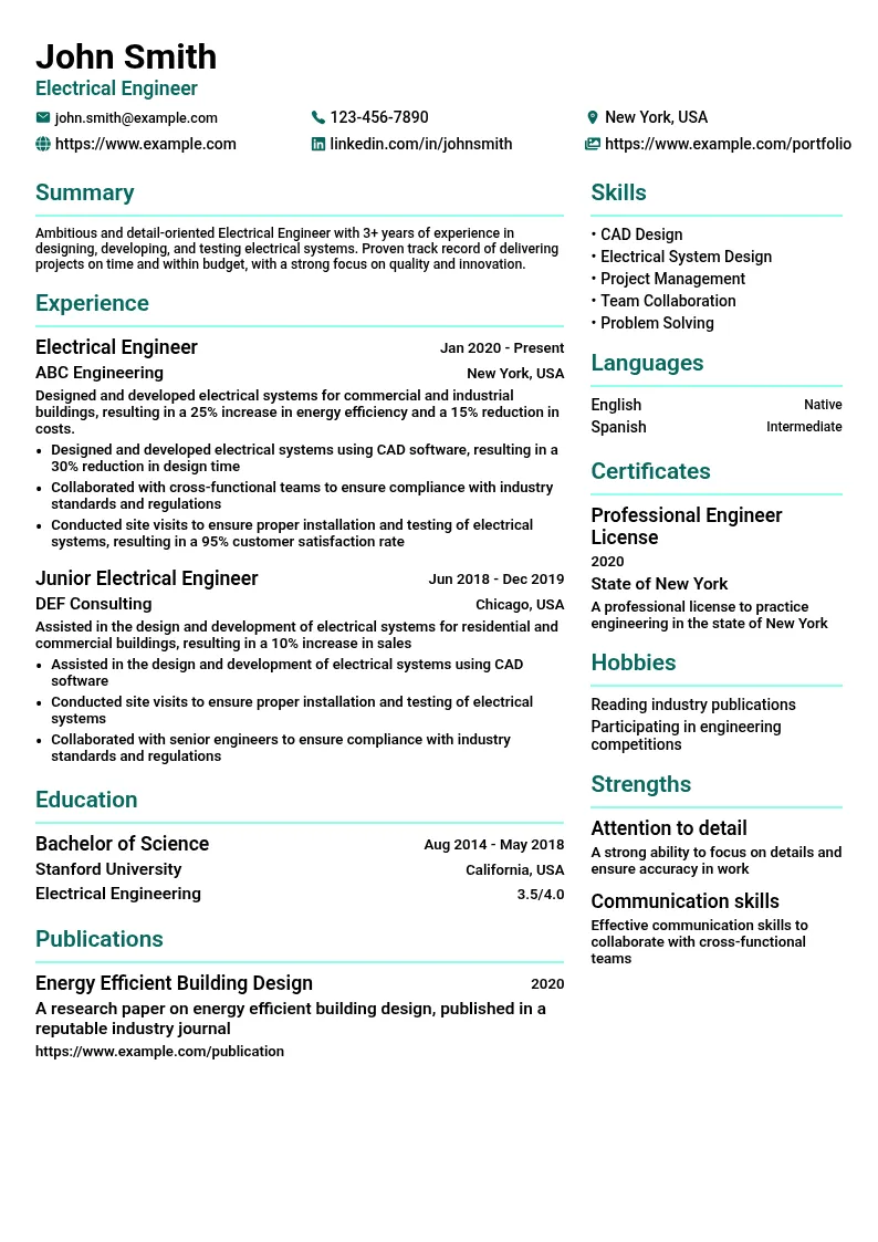 2-4 years resume example