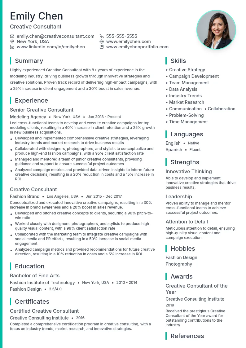 Creative Consultant resume example