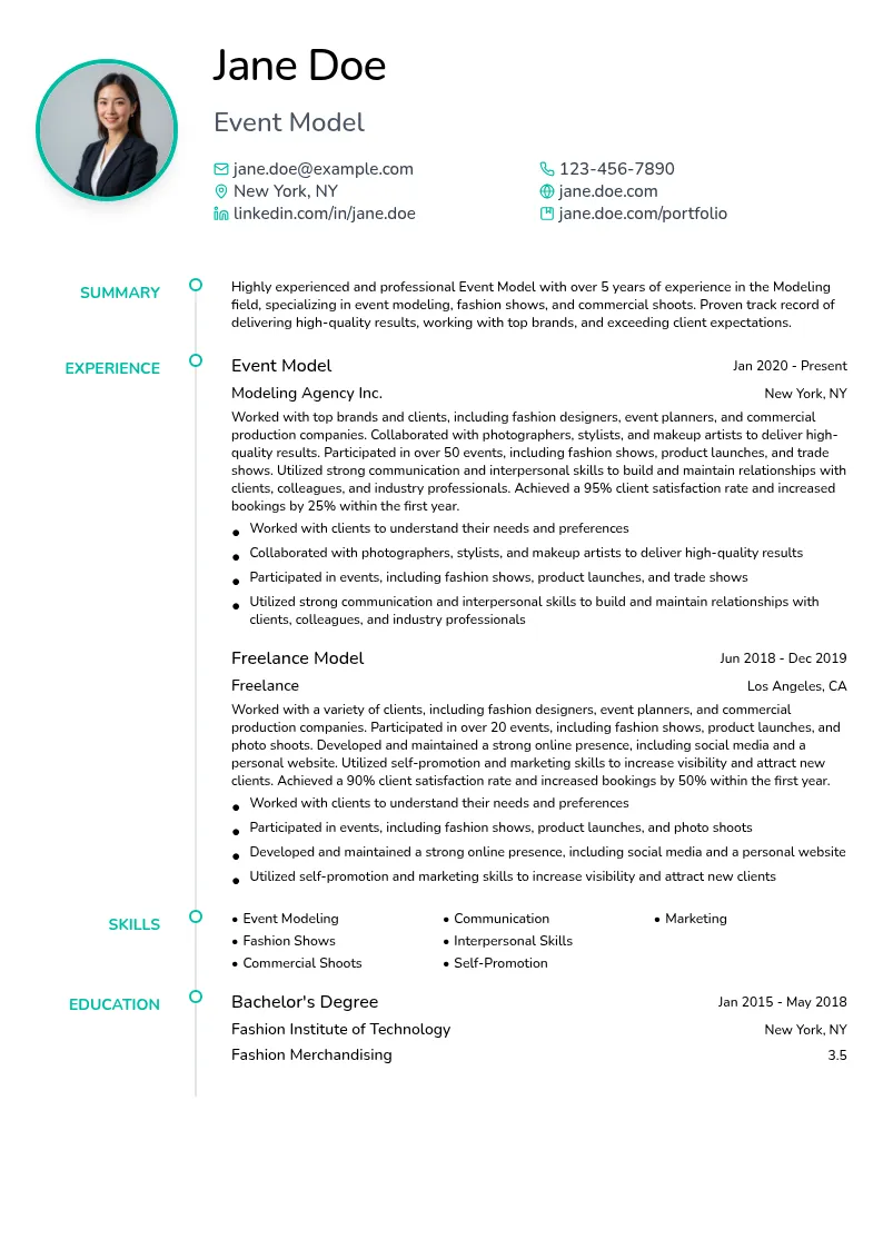 Event Model resume example